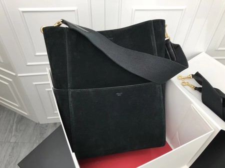 Fashion Celine Seau Sangle Original Suede Leather Shoulder Bag 3369 black JH06144RW51