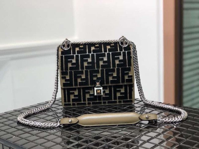 Fendi KAN I SMALL Multicolor fabric mini-bag 8BT0381 black&Khaki JH08620SB35