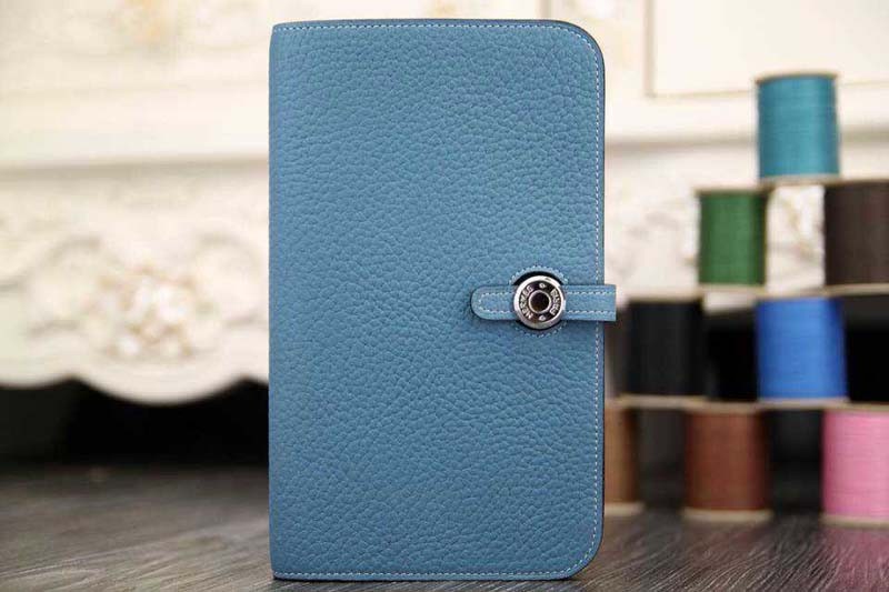 First-class Quality 2015 Hermes new model original leather clutch 6648 light blue JH01803Vu63