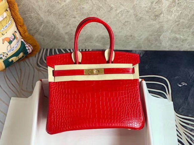 First-class Quality Hermes Birkin Bag Original Leather crocodile HBK35 red JH01191mU66