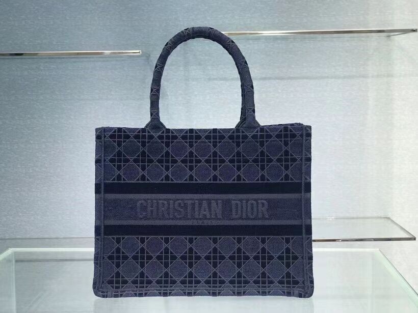 First-class Quality SMALL DIOR BOOK TOTE blue Cannage Embroidered Velvet M1287Z JH06861mU66