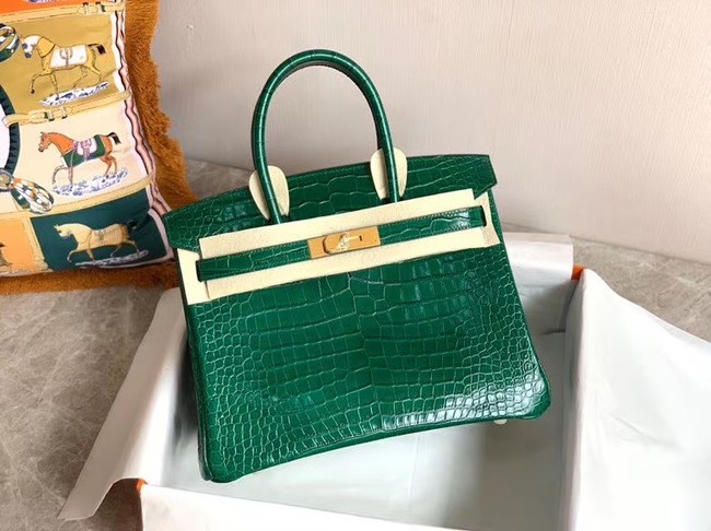 Hermes Birkin Bag Original Leather crocodile HBK35 green JH01189Ym74