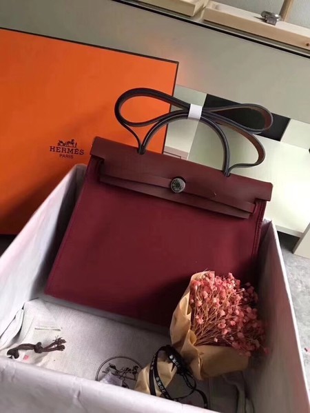 Hermes original canvas&calfskin leather herbag H45987 wine JH01590ZL98