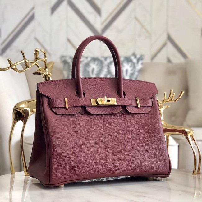 Hermes original Epsom Leather HB35O Burgundy&gold Metal JH01246SL88