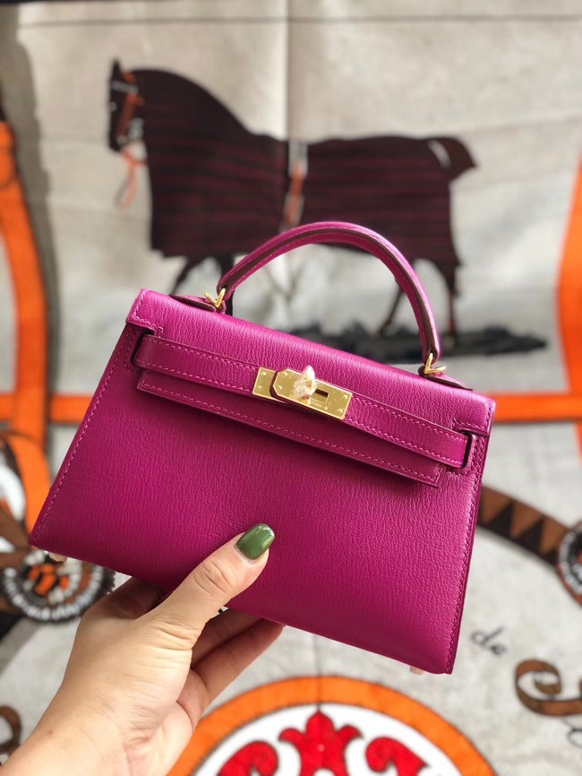 Hermes original mini Kelly chevre mysore K19CM rose&Gold Metal JH01271Nc47