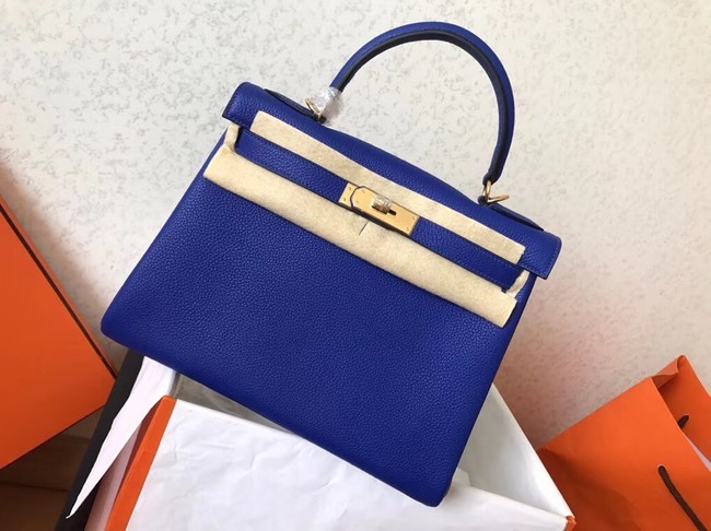 Hermes original Togo leather kelly bag KL320 blue JH01396Mo27