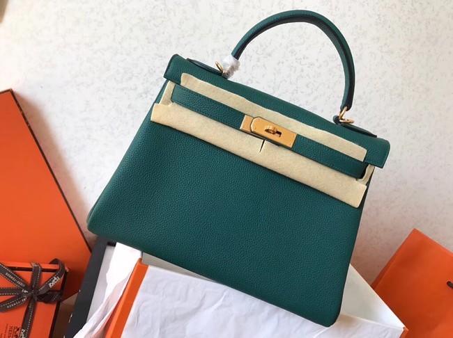 High Quality Fake Hermes original Togo leather kelly bag KL320 green JH01391nD19