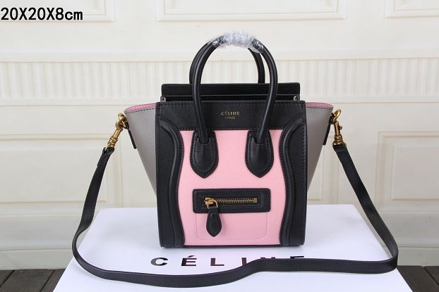 High Quality Imitation 2015 Celine nano bag original leather 3308 pink&black&gray JH06389dt82