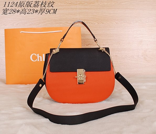 High Quality Imitation 2015 Chloe new models original litchi grain 1123 black&orange JH08982Cw85