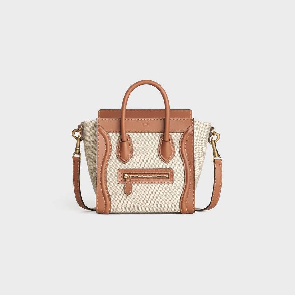 High Quality Imitation CELINE NANO LUGGAGE BAG IN FLORAL JACQUARD AND CALFSKIN 189242 TAN&WHITE JH05799dt82