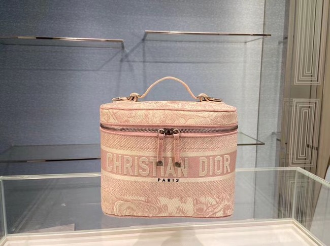 High Quality Imitation Dior Toile de Jouy Embroidery DIORTRAVEL VANITY CASE S5480V pink JH06835YP94