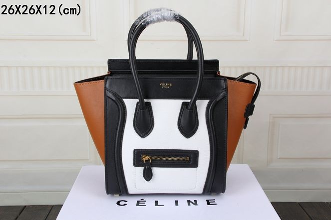 High Quality Knockoff Celine luggage micro boston bag original leather 3308-1 white&black&brown JH06391VD28