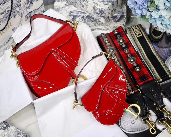 High Quality Knockoff Dior MINI SADDLE BAG IN red patent calfskin M0447 JH06981VD28