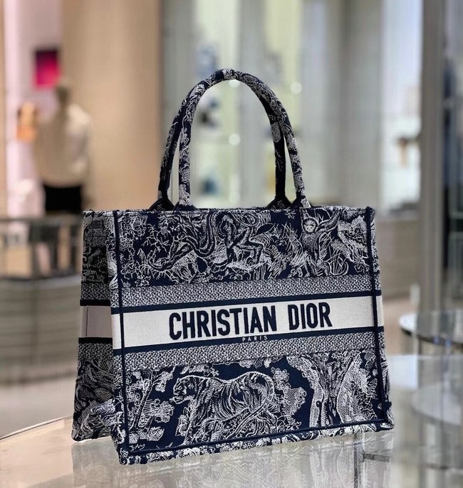 Imitation Best SMALL DIOR BOOK TOTE Blue Toile de Jouy Reverse Embroidery M1296Z JH06730CD19