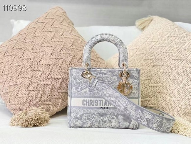 Imitation DIOR MEDIUM LADY D-LITE BAG Gray Toile de Jouy Reverse Embroidery M0565OR JH06688Yx32