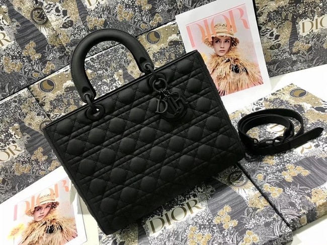 Imitation LARGE LADY DIOR BAG Black Ultramatte Cannage Calfskin M0566SL JH06874cI42