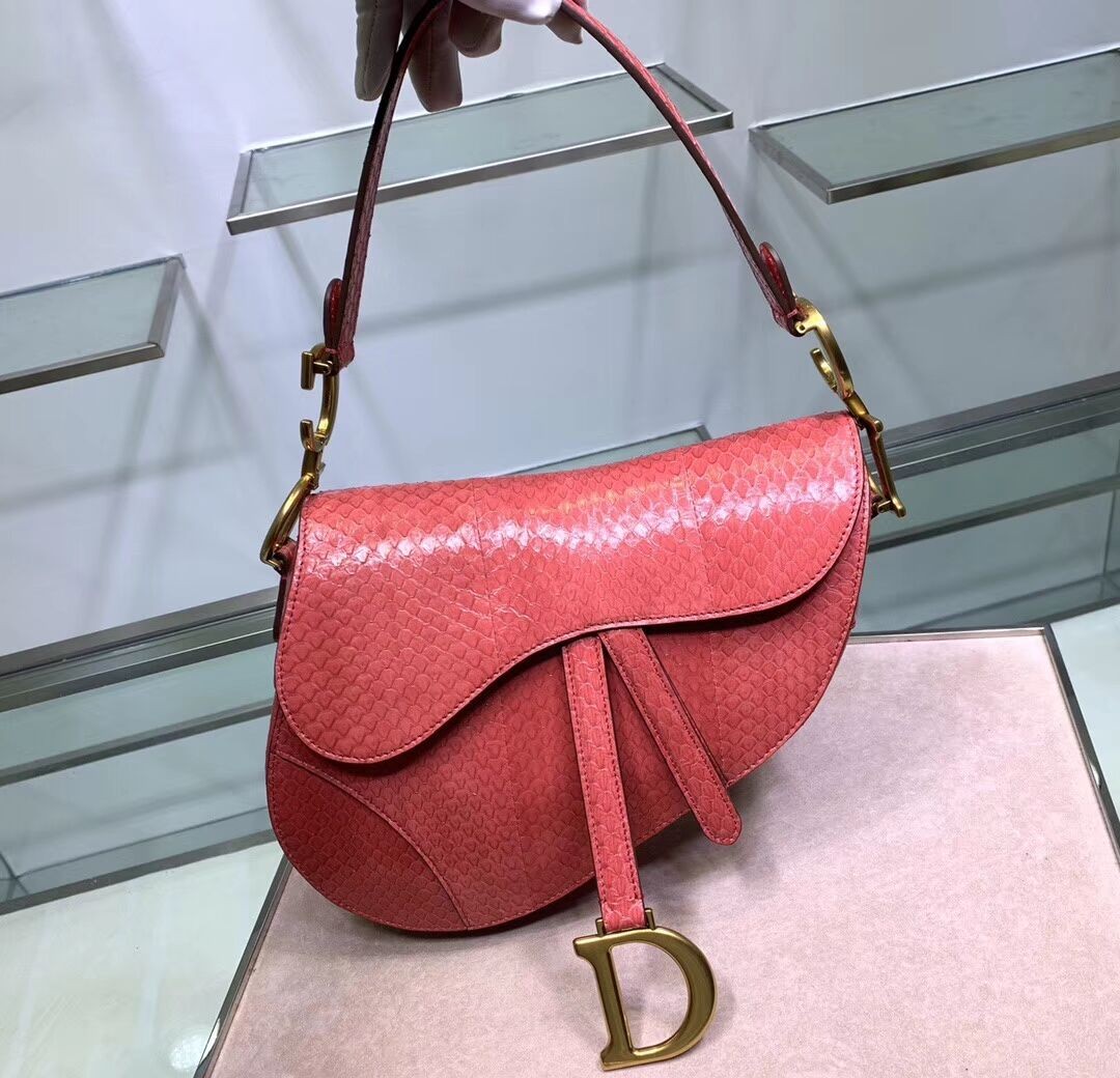 Knockoff Dior SADDLE Snake skin tote C9046 pink JH07042Bc82