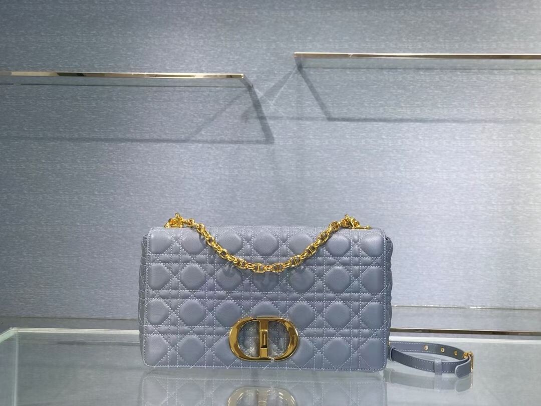 Knockoff LARGE DIOR CARO BAG Soft Cannage Calfskin M9243U sky blue JH06794dO66