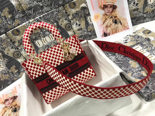Knockoff MEDIUM LADY D-LITE DIORAMOUR BAG Red Dior Dots Embroidery M0565OBB JH06876np74