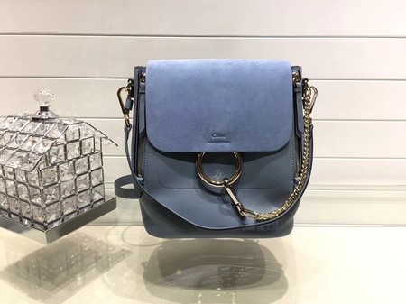 Knockoff Top Chloe Faye original suede leather Backpack C4756 blue JH08905ZM75