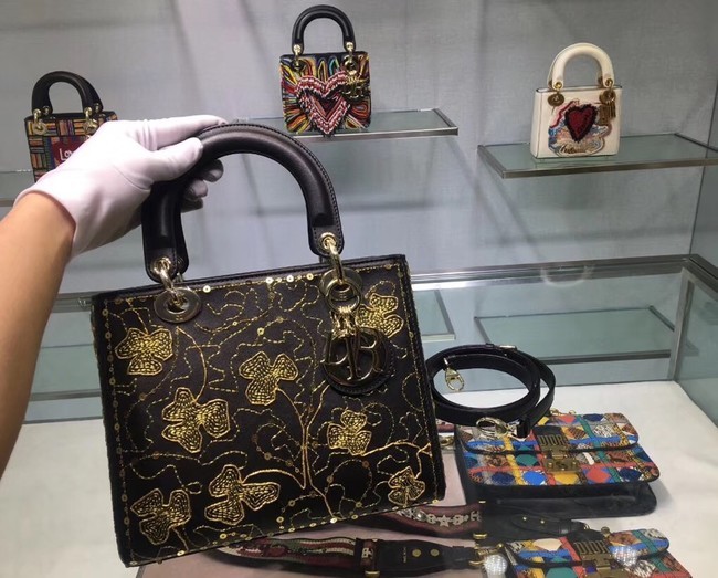 LADY DIOR BAG IN EMBROIDERED CALFSKIN M0550 black JH07423ah31