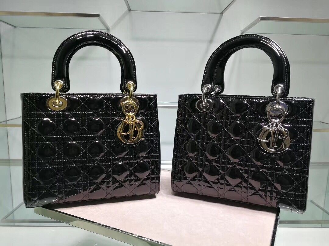 Lady Dior Bag Patent Cannage Calfskin Original Leather CAL44550 Black JH07284ym68