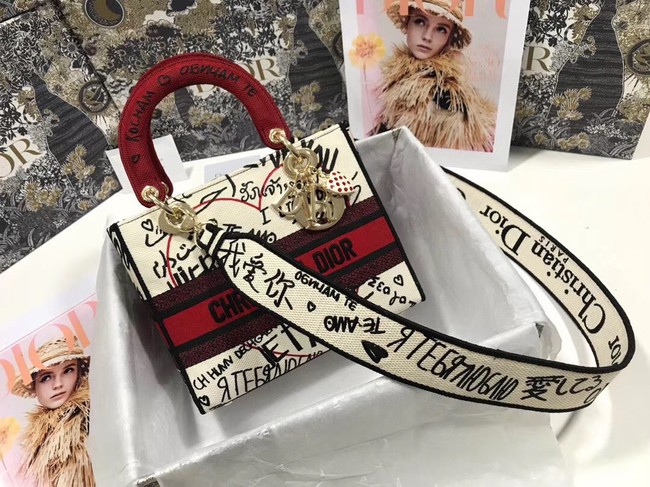 LADY DIOR DIOR TOTE EMBROIDERED CANVAS BAG 2550-2 JH06888vV16