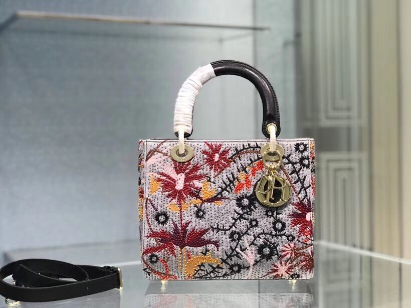 LADY DIOR DIOR TOTE EMBROIDERED CANVAS BAG CA0111-3 JH06936Bt18