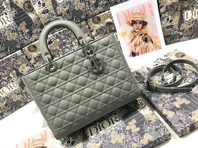 LARGE LADY DIOR BAG Gray Ultramatte Cannage Calfskin M0566SL JH06873gM31
