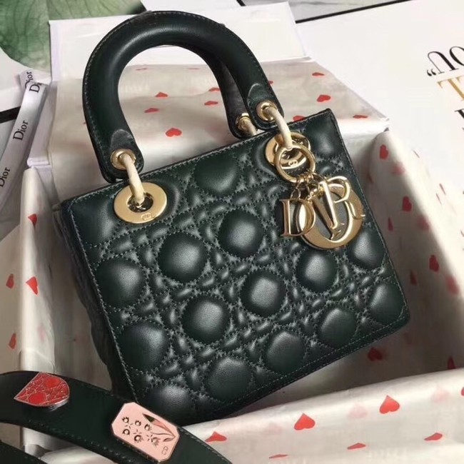 Luxury Dior lucky badges Original sheepskin Tote Bag A88035 Blackish green JH07301Kv15