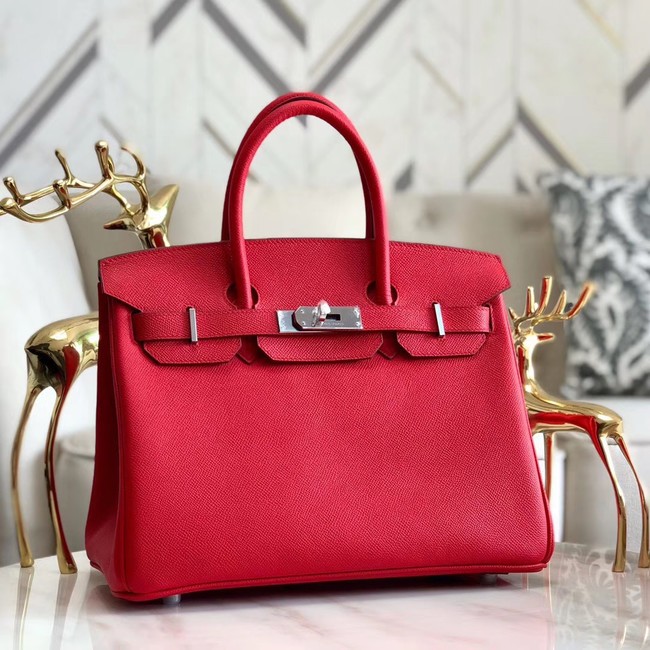 Luxury Hermes original Epsom Leather HB35O red&silver Metal JH01249Zu29