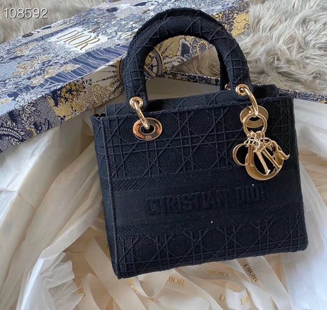 MEDIUM LADY D-LITE BAG Cannage Embroidery M0565OREY black JH06917fo19
