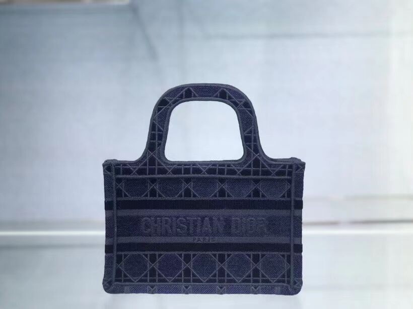 MINI DIOR BOOK TOTE blue Cannage Embroidered Velvet S5475Z JH06859Ym74