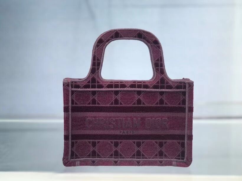 MINI DIOR BOOK TOTE Burgundy Cannage Embroidered Velvet S5475Z JH06854lH78