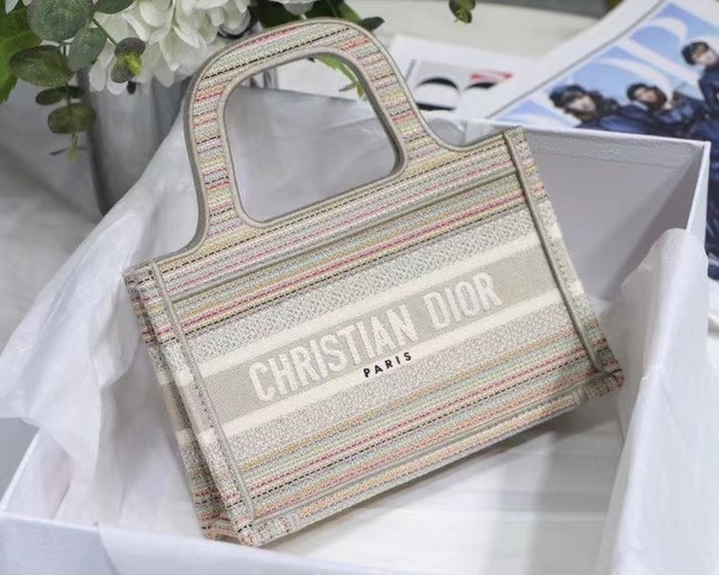 MINI DIOR BOOK TOTE Multicolor Stripes Embroidery S5475Z JH06756Ph61
