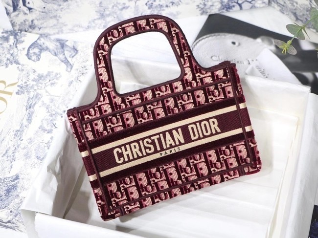 MINI DIORAMOUR DIOR BOOK TOTE Burgundy Cannage Embroidered Velvet S5475ZB JH06881KG16