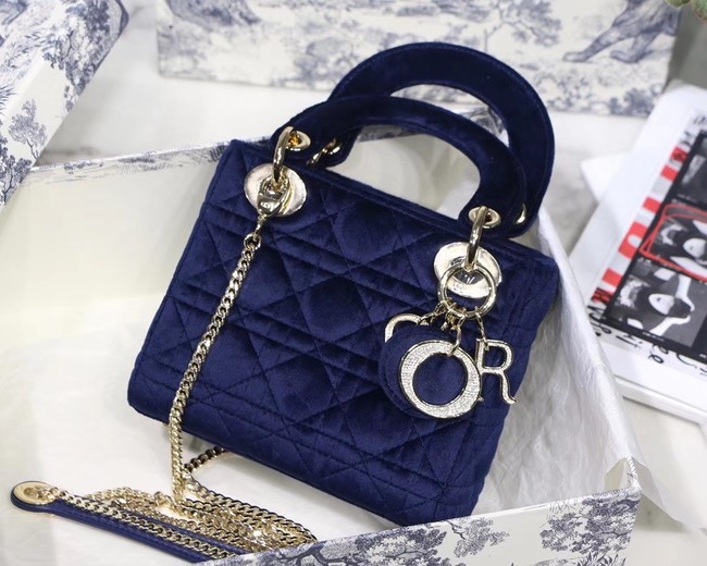 MINI LADY DIOR Velvet BAG M424 blue JH07068Dy68