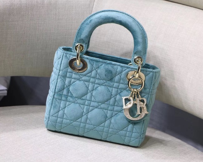 MINI LADY DIOR Velvet BAG M424 light blue JH07197pO91