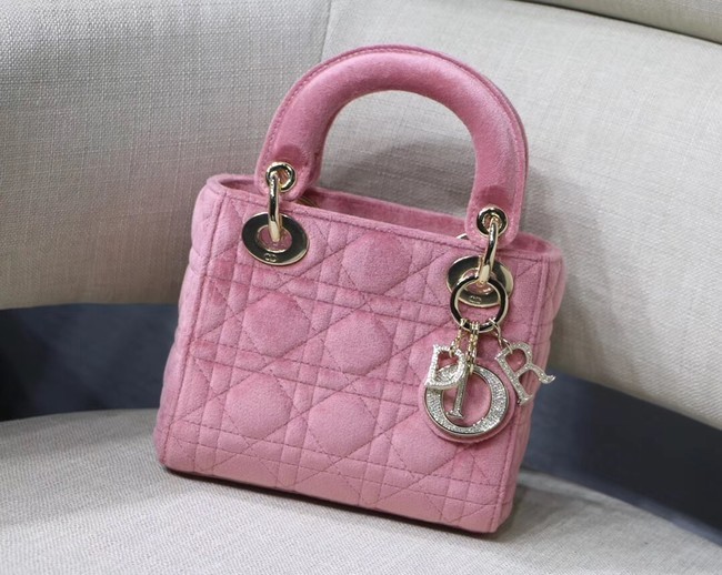 MINI LADY DIOR Velvet BAG M424 Pink JH07199cP55