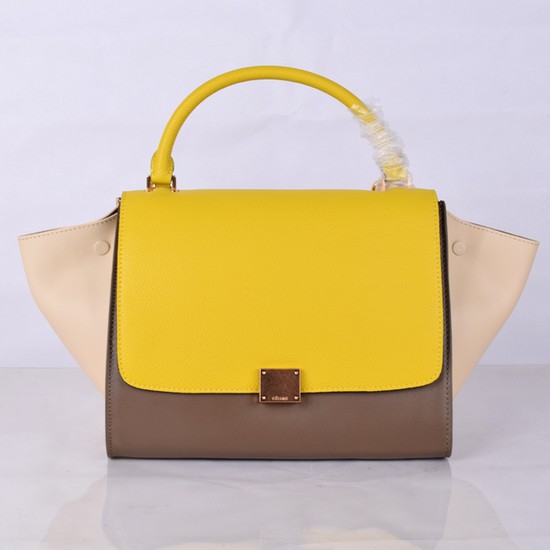 New Celine Trapeze Bag Original Leather 8803-7 Yellow&Khaki&White JH06317rZ14