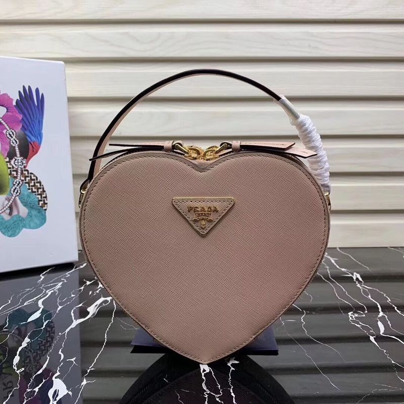 Prada Saffiano Original Leather Tote Heart Bag 1BH144 Pink JH05182RI33