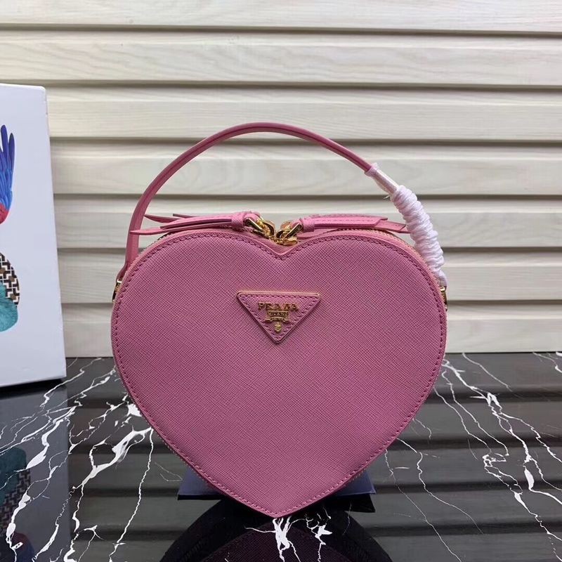 Prada Saffiano Original Leather Tote Heart Bag 1BH144 Rose JH05181QX19