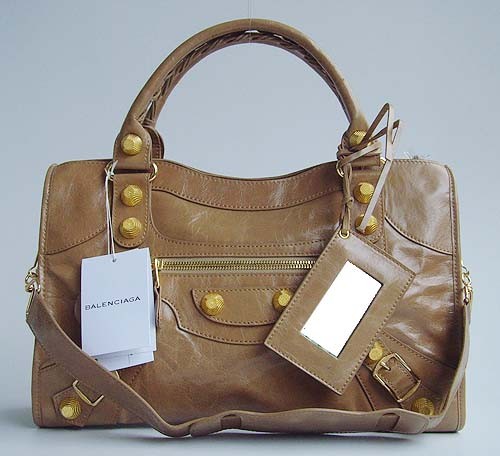 Replica balenciaga motorcycle saddle bag 38cm 084332 (Apricot big gold rivets) JH09486Ha32