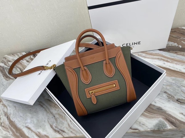 Replica CELINE NANO LUGGAGE BAG IN FLORAL JACQUARD AND CALFSKIN 189242 TAN&Khaki JH05798Pn74