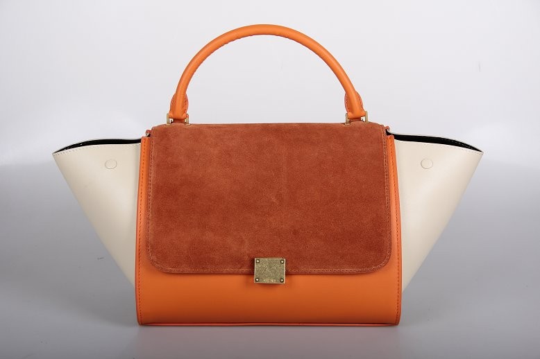 Replica Celine Trapeze Bag Original Leather 3342-1 naturals&orange&off white JH06501QT16