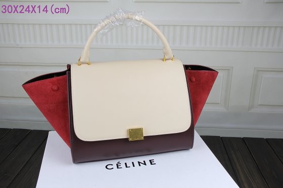 Replica Celine Trapeze Bag Original Leather 3342-1 off white&purplish red&red JH06504HV92