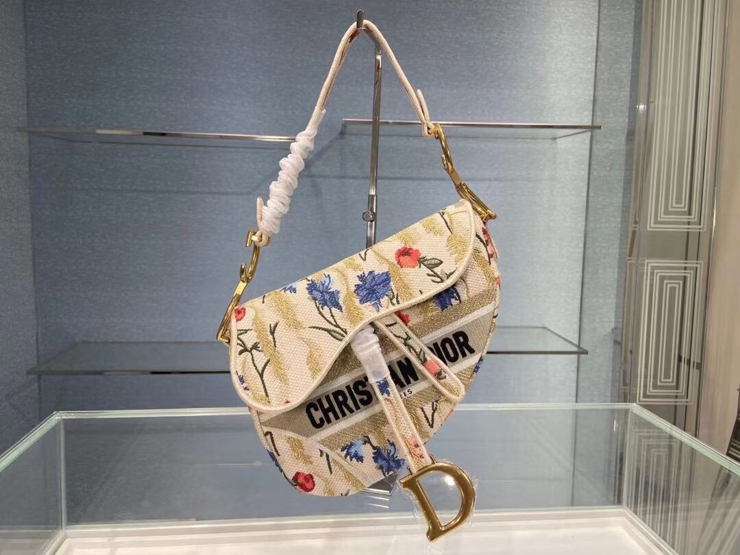 Replica DIOR Beige Multicolor Dior Hibiscus Metallic Thread Embroidery SADDLE BAG M0446C Beige JH06782eG43