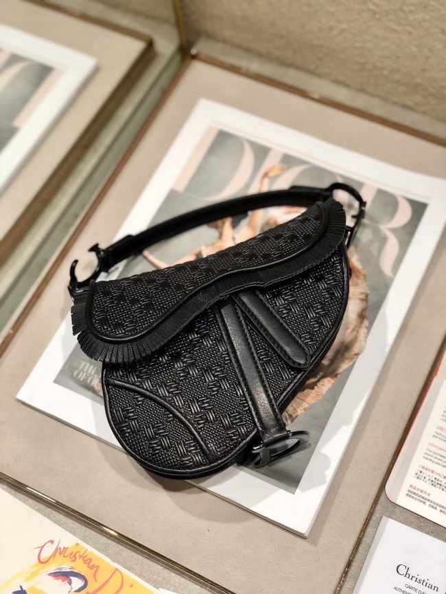 Replica Dior SADDLE BRAIDED LEATHER STRIPS WITH FRINGE BAG M900 black JH07110gn30