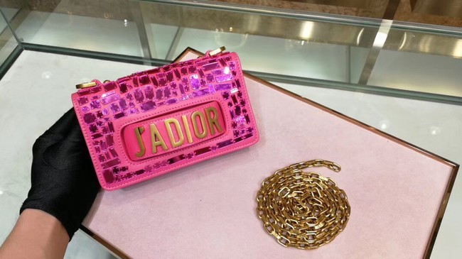 Replica DIOR WITH CHAIN SMOOTH CALFSKIN EMBROIDERED WITH A MOSAIC OF MIRRORS M900 rose JH07454Yp41