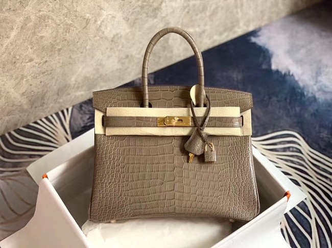 Replica Hermes Birkin Bag Original Leather crocodile HBK35 grey JH01190kq23